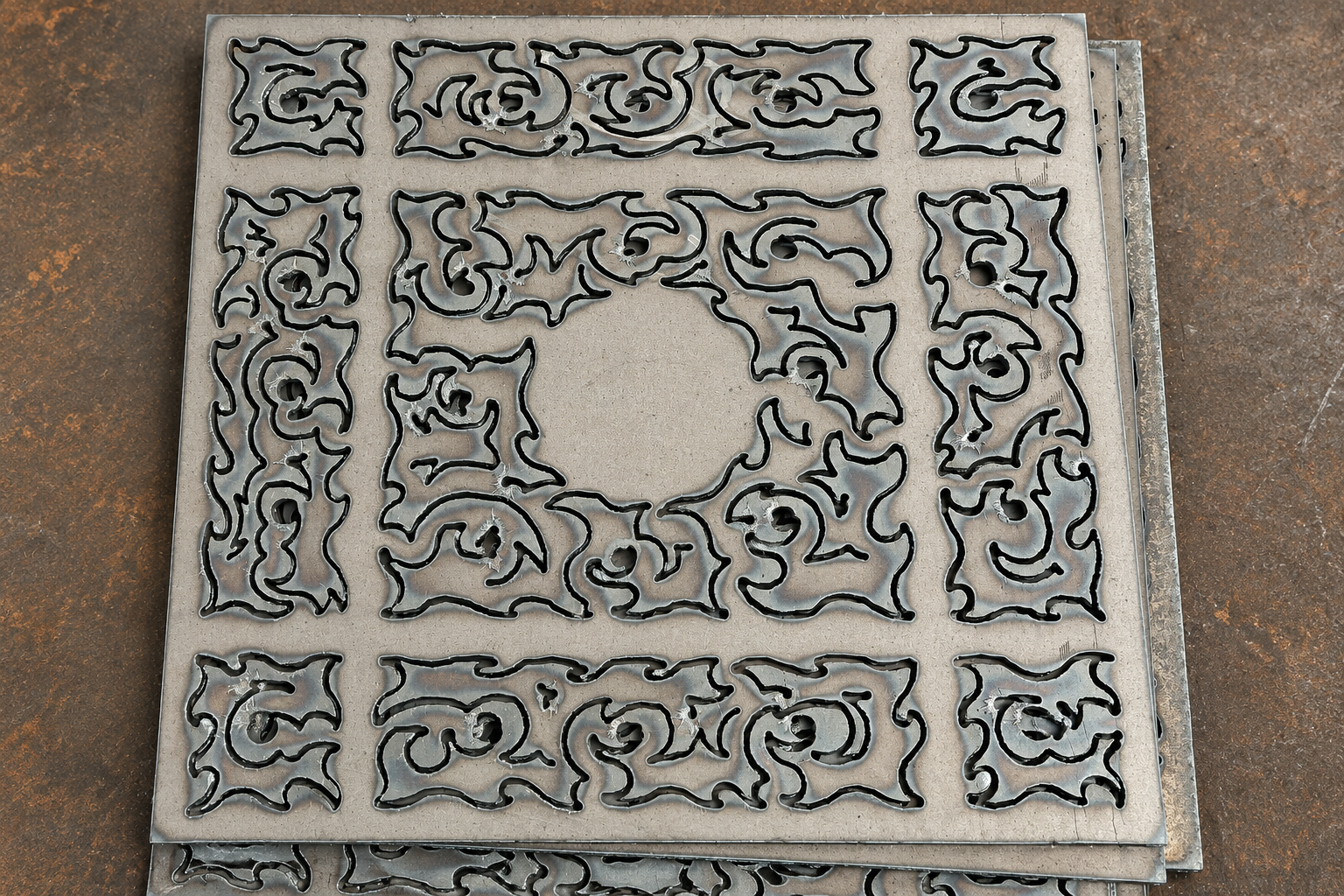 Completed decorative steel plate after CNC plasma cutting